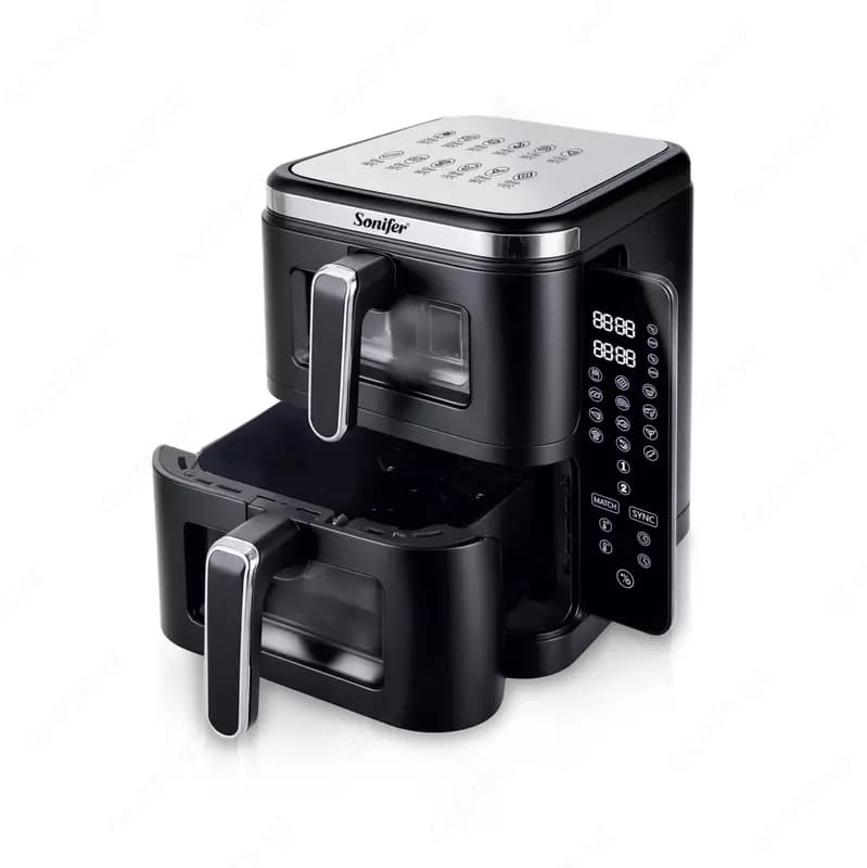 Аэрогриль-фритюрница (двухуровневая) ”Sonifer” SF-1046, 2800Вт, 5.5/5.5 л. (Китай) Черный/металлик — 1
