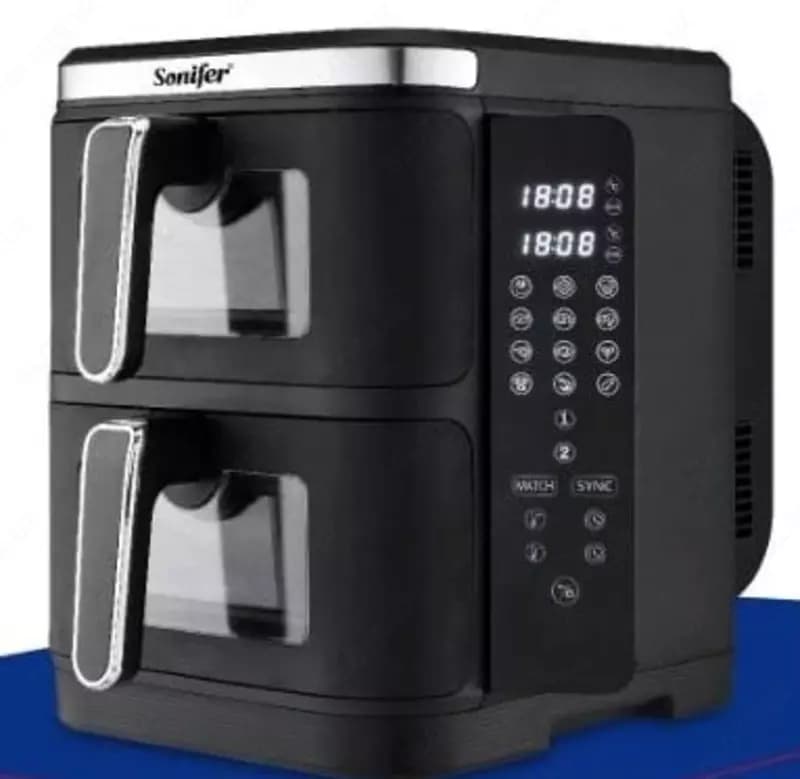 Аэрогриль-фритюрница (двухуровневая) ”Sonifer” SF-1046, 2800Вт, 5.5/5.5 л. (Китай) Черный/металлик — 3