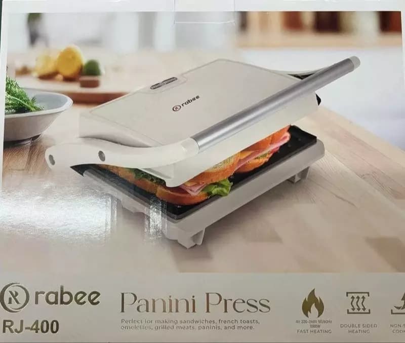 Тостер-гриль ”Rabee” RJ-400, для приготовления панини, 1000 Вт, антипригарное покрытие (Китай) Белый — 5