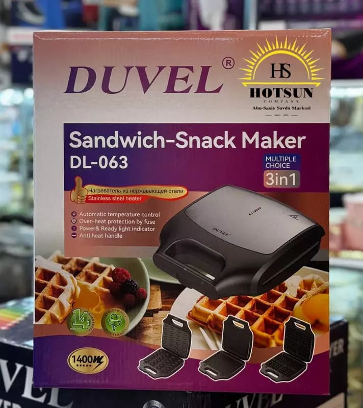 Универсальная сэндвичница 3 в 1 (тостер) ”DUVEL” DL-063, 1400W, нерж. сталь (Германия) — 2