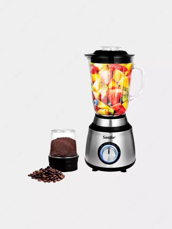 Блендер и кофемолка 2 в 1 ”Sonifer” SF-8097, 600Вт, 2 скорости, кувшин 1.5 л. (Китай) Черный/серебристый — 1