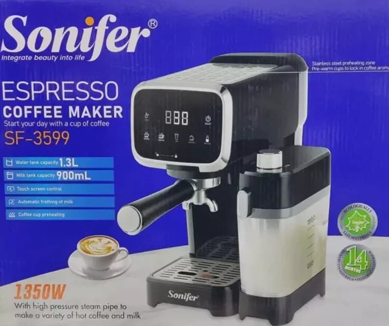Автоматическая кофемашина Espresso ”SONIFER” SF-3599, 1350Вт, 1300/900 мл (Китай) Металлик/черная — 2