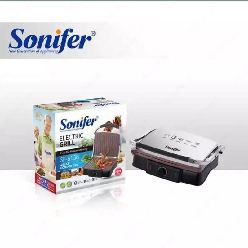 Электрический гриль-тостер 2 в 1 ”SONIFER” SF-6158, 2000W (Стальной/черный) — 1