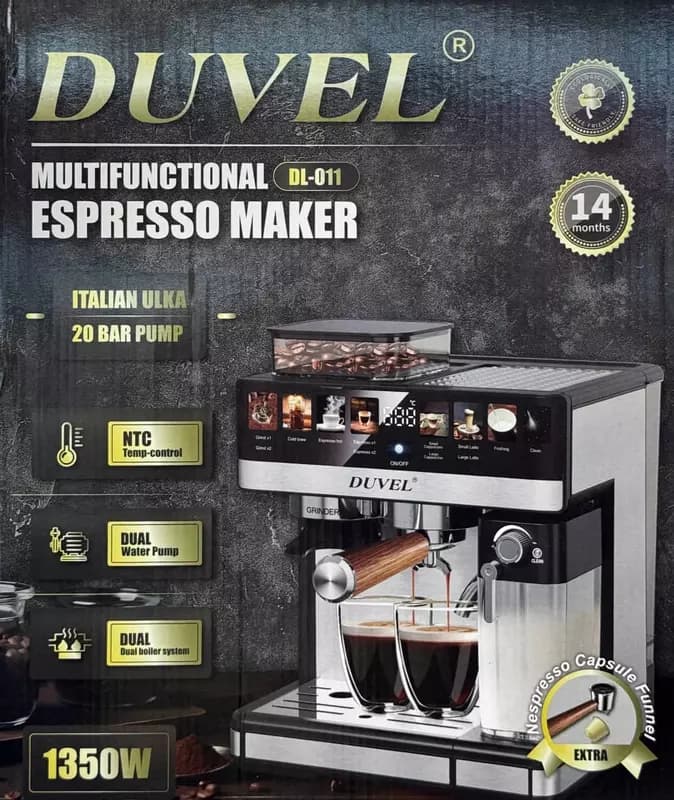 Профессиональная кофемашина (двойная помпа) ”DUVEL” DL-011, 1350W, 1 л. (Германия) — 1