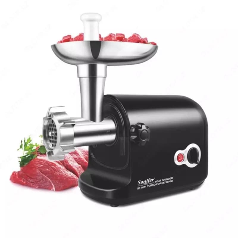 Электрическая мясорубка (пластик) ”Sonifer” SF-5011, 3000W, реверс, 3 диска (Китай) Черный — 1