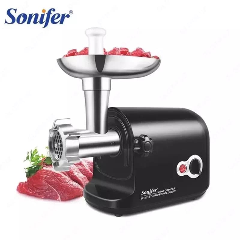 Электрическая мясорубка (пластик) ”Sonifer” SF-5011, 3000W, реверс, 3 диска (Китай) Черный — 2