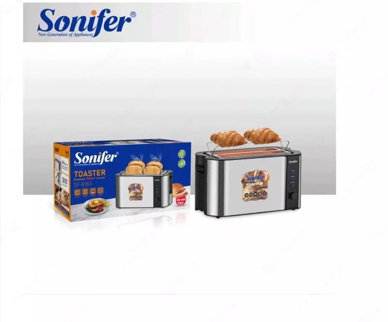 Тостер ”Sonifer” SF-6183, 220В, нерж. сталь, 6 скоростей (Китай) Серебристый/черный — 3