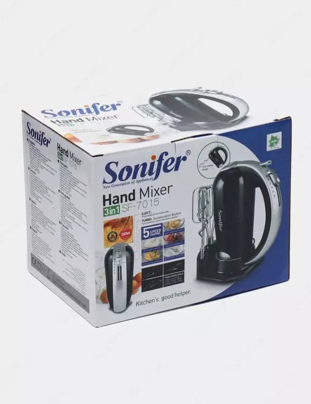 Ручной миксер ”Sonifer” SF-7015, 3 насадки, 300W, 5 скоростей+турбо режим (Черный/серебристый) — 6