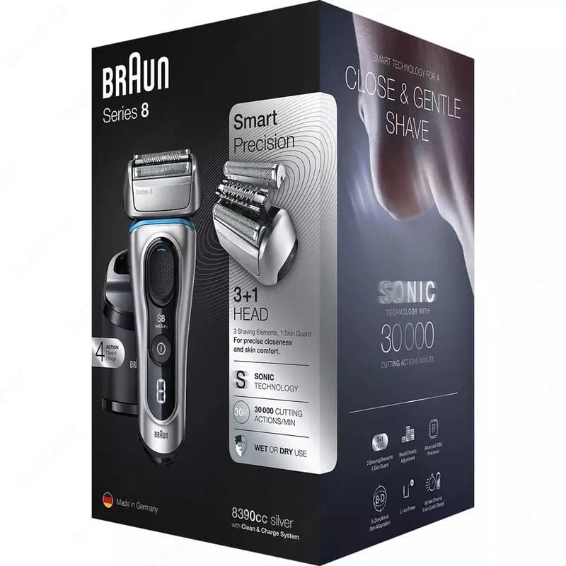 Электробритва Braun Series 8 8390cc со станцией Clean&Charge и тканевым футляром — 1