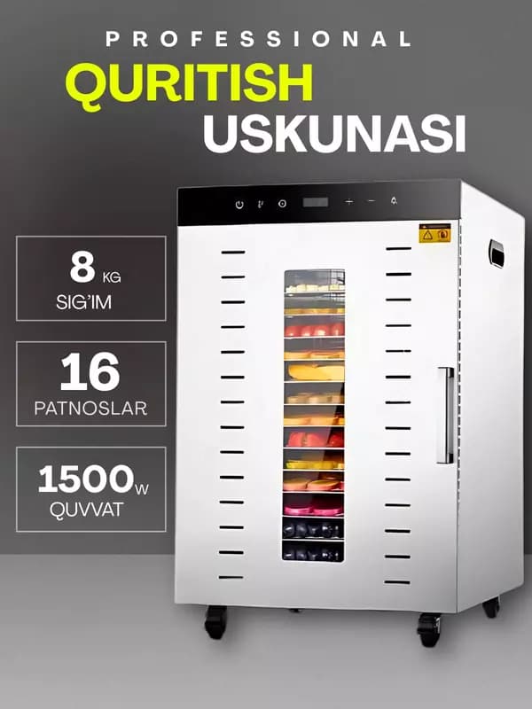Дегидратор Uskunalar US-16 для овощей, сушилка для овощей, фруктов и мяса, двухслойный. — 1