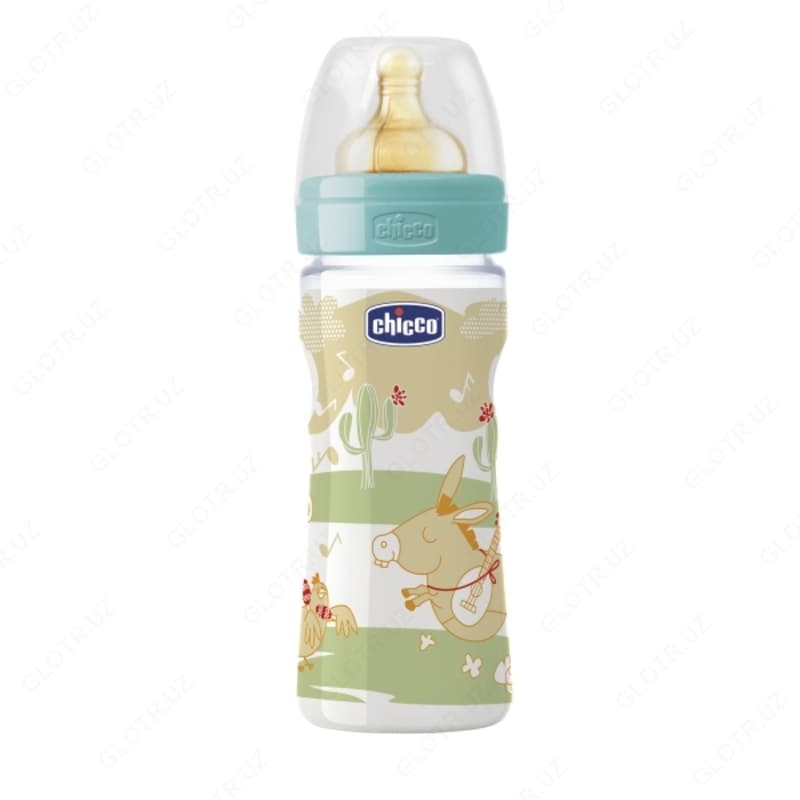 Бутылочка для кормления 250 мл Chicco Well-Being Glass с соской из латекса. — 1