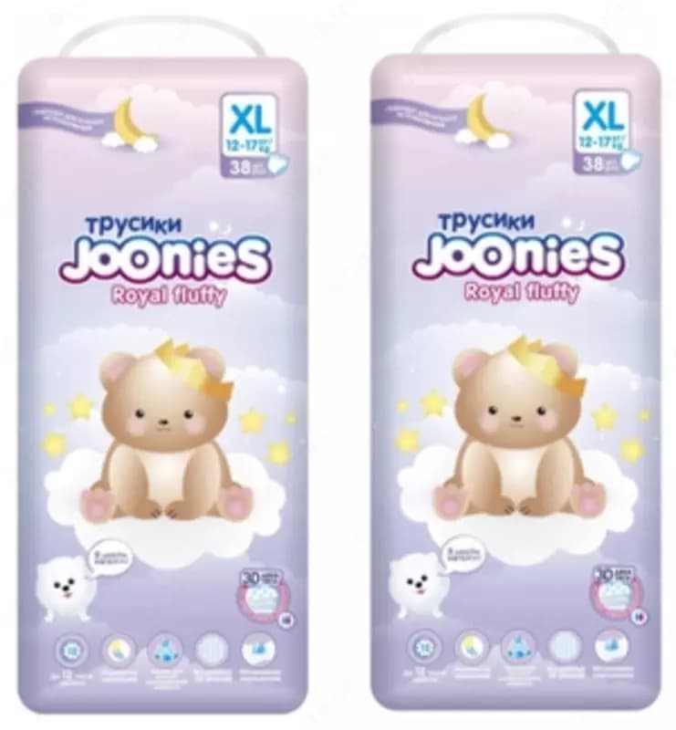 Набор 2 х Joonies Подгузники- трусики Royal Fluffy размер XL (12-17 кг) 38 шт — 1