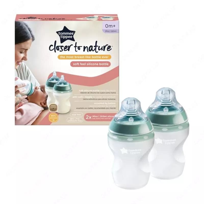 Tommee Tippee 2 силиконовые бутылочки для кормления, 150 мл — 1