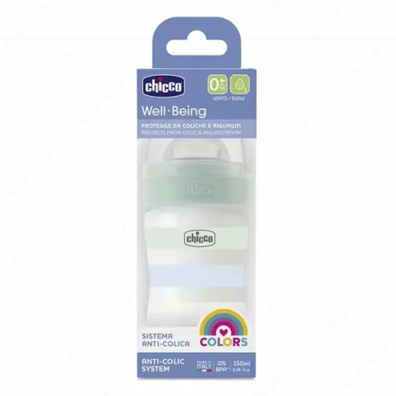 Бутылочка для кормления Well-Being Plastic Feeding Bottle 150ml SLOWFLOW 0м+ SIL, GREEN, арт.CH28611-21 — 2