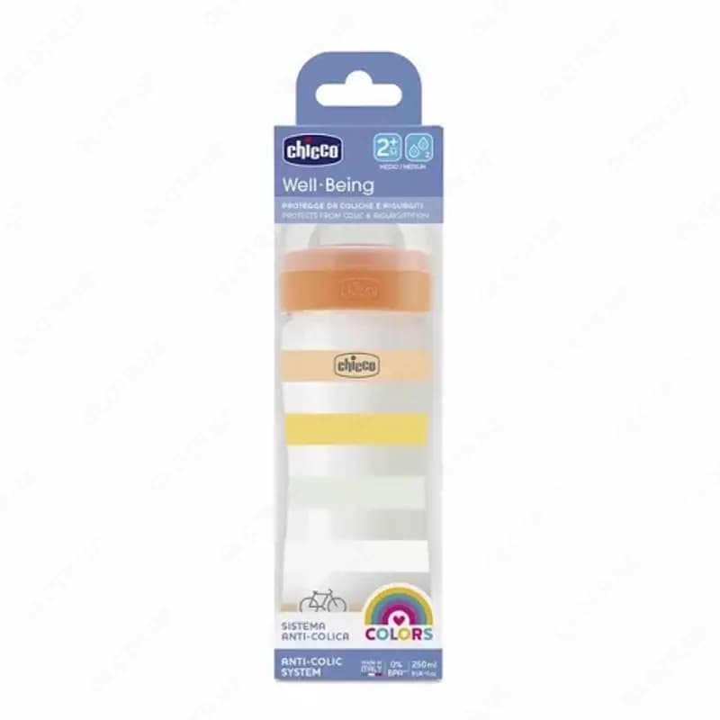 Бутылочка для кормления Well-Being Plastic Feeding Bottle 250ml MEDIUMFLOW 2м+ SIL, ORANGE, арт.CH28623-31 — 2