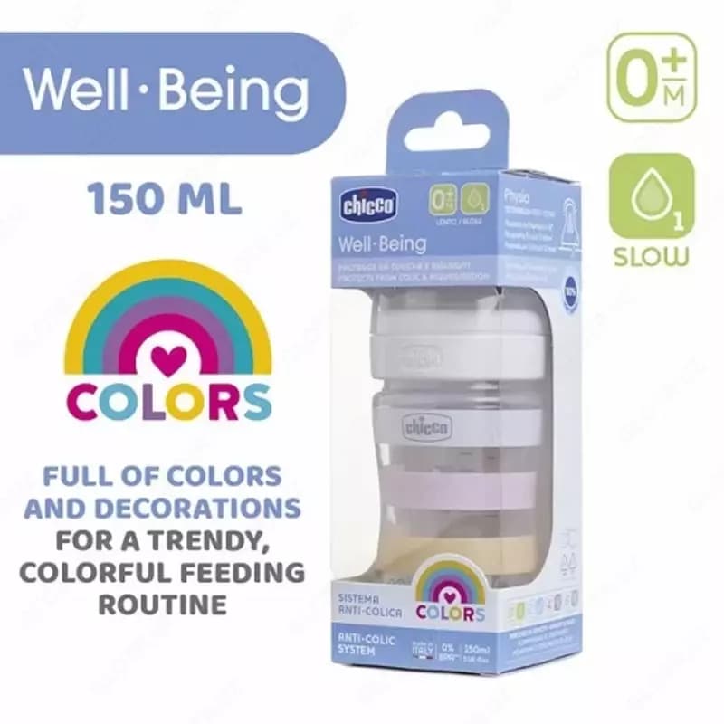 Бутылочка для кормления Well-Being Plastic Feeding Bottle 150ml SLOWFLOW 0м+ SIL, WHITE, арт.CH28611-11 — 3