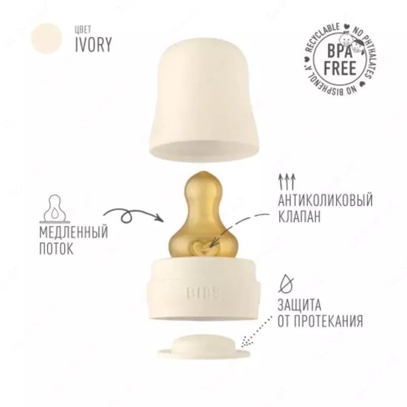 Бутылочка для кормления в наборе 110 мл BIBS Baby Glass Bottle Ivory — 3