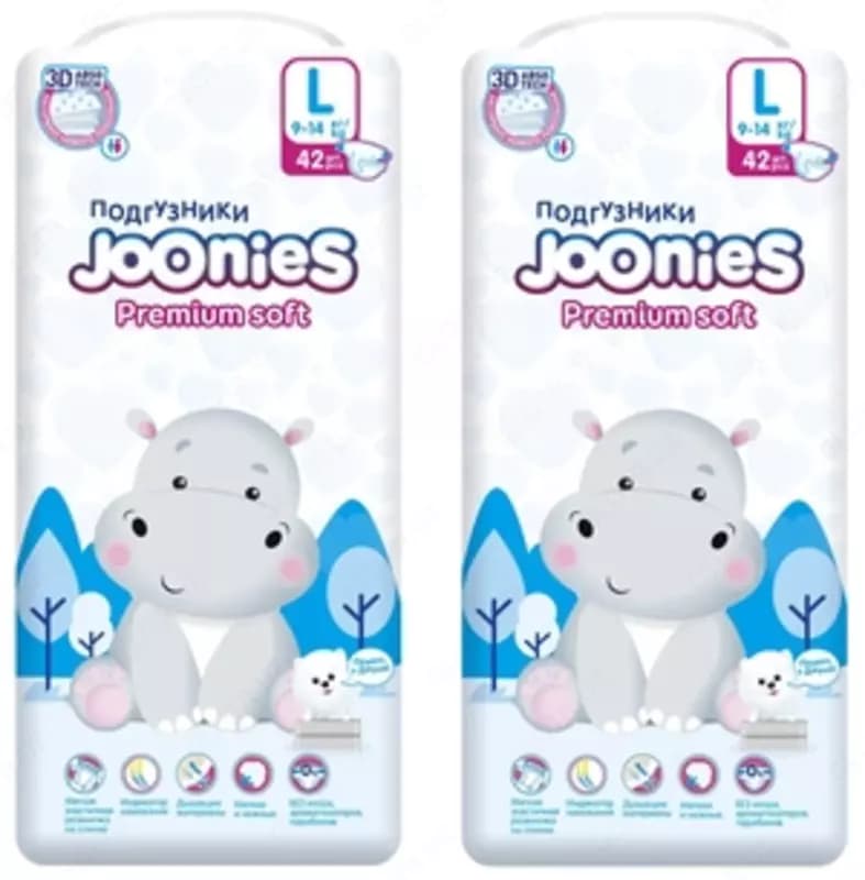 Набор 2 х Joonies Подгузники размер L (9-14 кг) 42 шт. — 1