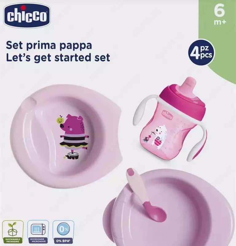 Набор столовых приборов для детей ”CHICCO” 6м+, 4 предмета (Pink) — 1