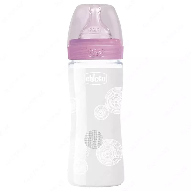 Бутылочка для кормления Well-Being GLASS Feeding Bottle 240ml Slow Flow 0m+ Silicone, PINK арт.CH28721-10 — 1
