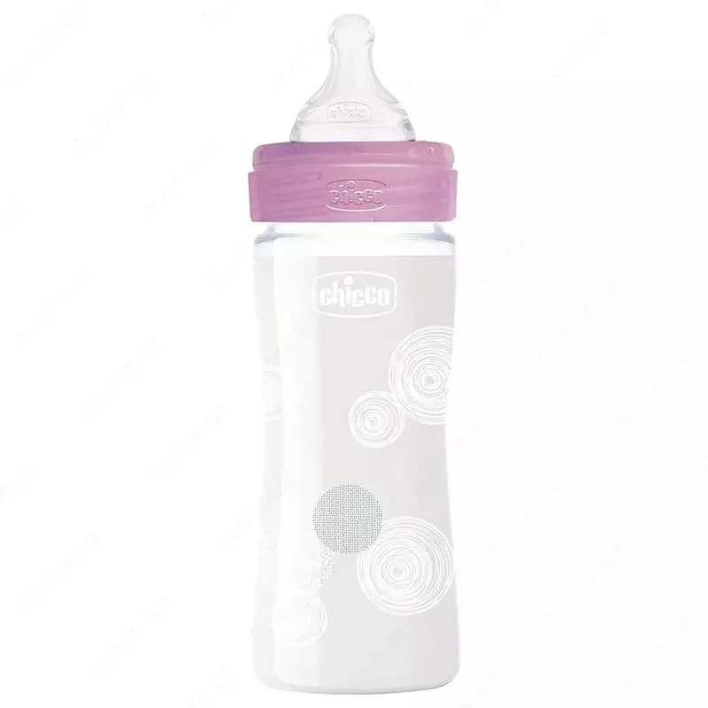 Бутылочка для кормления Well-Being GLASS Feeding Bottle 240ml Slow Flow 0m+ Silicone, PINK арт.CH28721-10 — 2