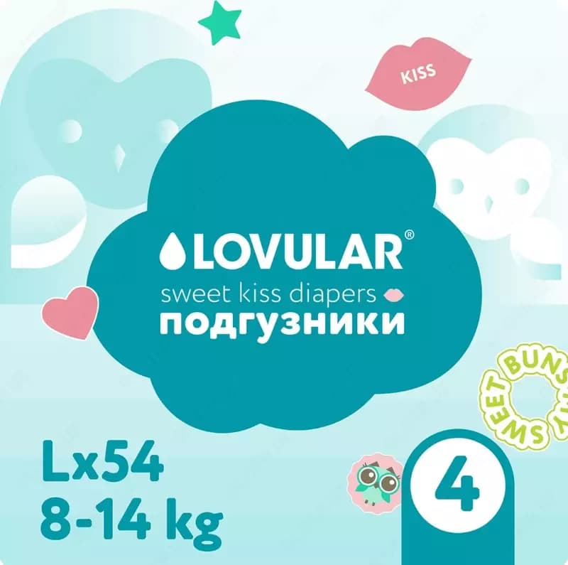 Подгузники Lovular💧SWEET KISS, L , 8-14 кг, 54 шт — 3
