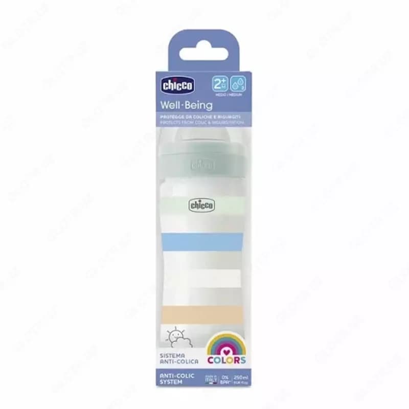 Бутылочка для кормления Well-Being Plastic Feeding Bottle 250ml MEDIUMFLOW 2м+ SIL, GREEN, арт.CH28623-21 — 2