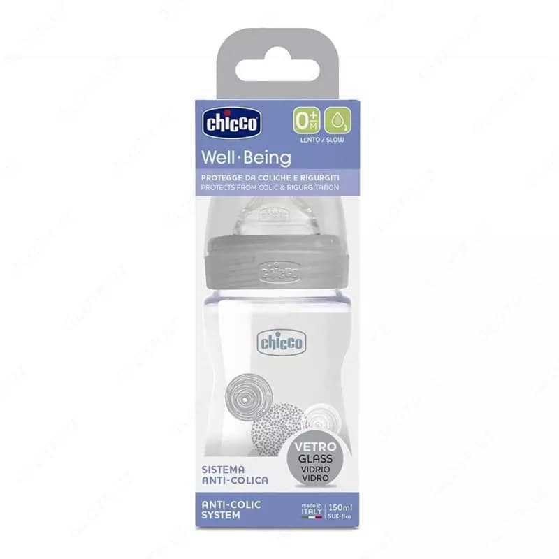 Бутылочка для кормления Well-Being GLASS Feeding Bottle150ml Slow Flow 0m+ Silicone, арт.CH28711-30 — 2