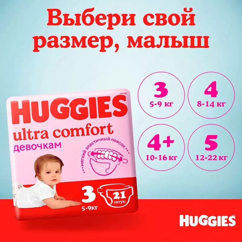 Подгузники Huggies Ultra Comfort 5 для девочек 12-22 кг, 64 шт — 6
