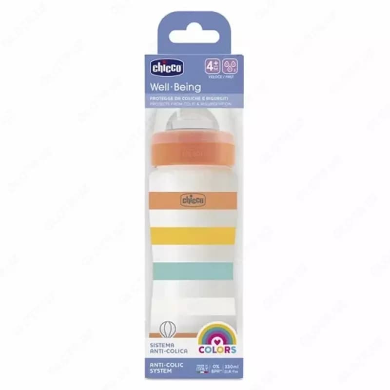 Бутылочка для кормления Well-Being Plastic Feeding Bottle 330ml FASTFLOW SIL, ORANGE, арт.CH28637-31 — 2