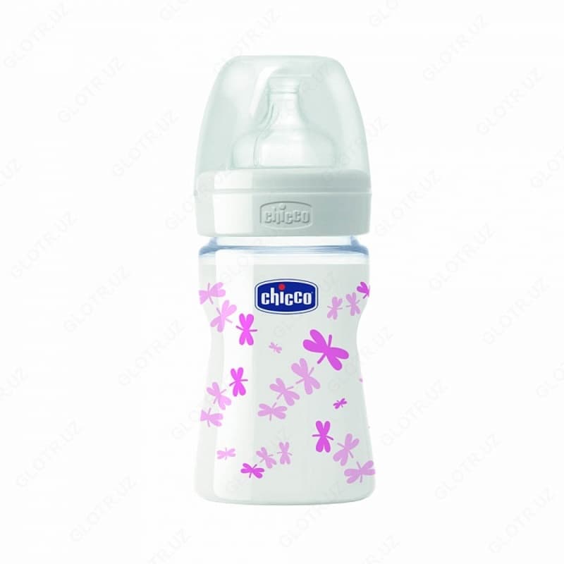 БУТЫЛКА ДЛЯ КОРМЛЕНИЯ CHICCO BABY BOTTLE GLASS DECO 150 ML SIL GRL — 1