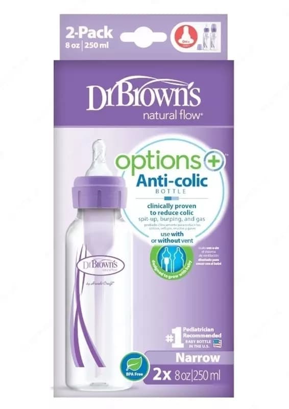 Антиколиковые бутылочки с узким горлышком Options+ (2х250мл), Dr. Brown — 2