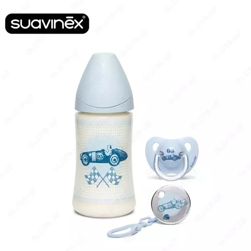 СТАРТОВЫЙ ПОДАРОЧНЫЙ НАБОР Suavinex Набор бутылочка 270 мл, соска и клипса для пустышки — 1