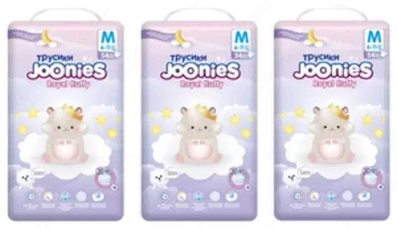 Joonies Набор 3 х Joonies Подгузники- трусики Royal Fluffy размер M (6-11 кг) 54 шт — 2