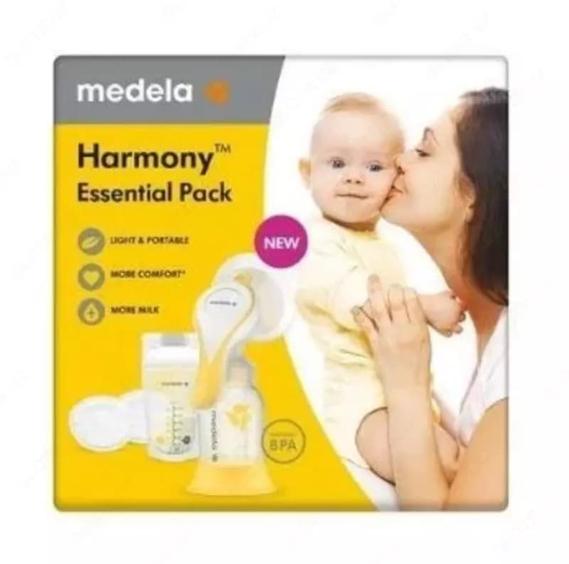 Medela Молокоотсос HARMONY Essentials (бутылка 150 мл, соска сил, 4 пакета д/сбора молока, 4 ультрат. прокладки впитывающие) — 1