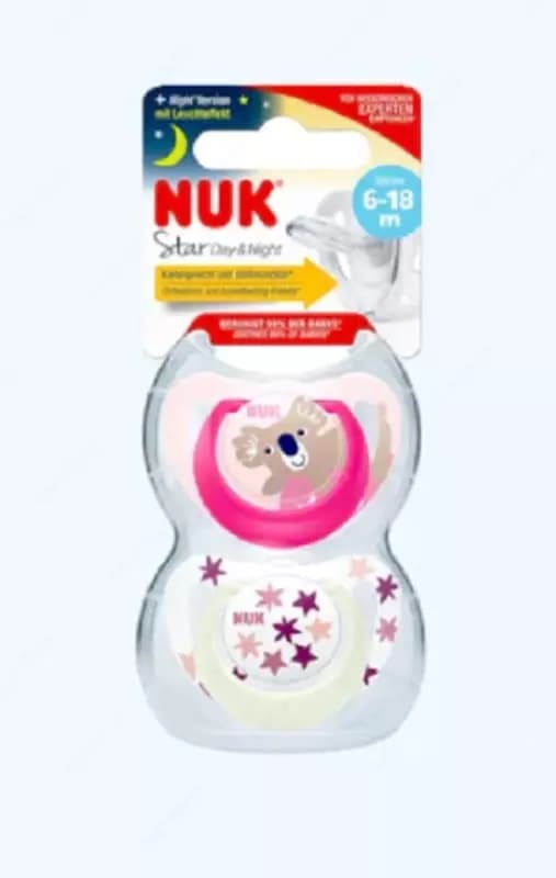 Nuk Пустышка Star Day&Night, 6-18 мес., для девочек, 2 шт — 1