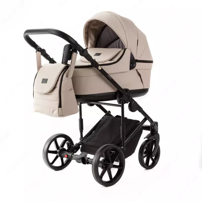 Детская коляска 2-в-1 "Adamex" Locco Light Deluxe LL-SA7 (Польша) Бежевая/черная — 1