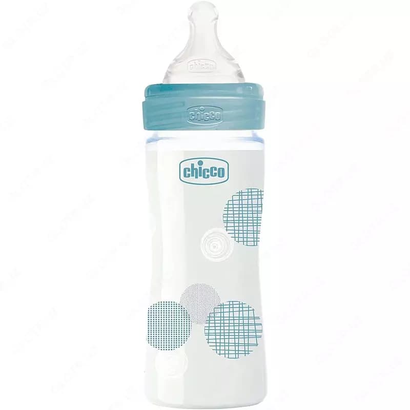 Бутылочка для кормления Well-Being GLASS Feeding Bottle 240ml Slow Flow 0m+ Silicone, BLUE арт.CH28721-20 — 2