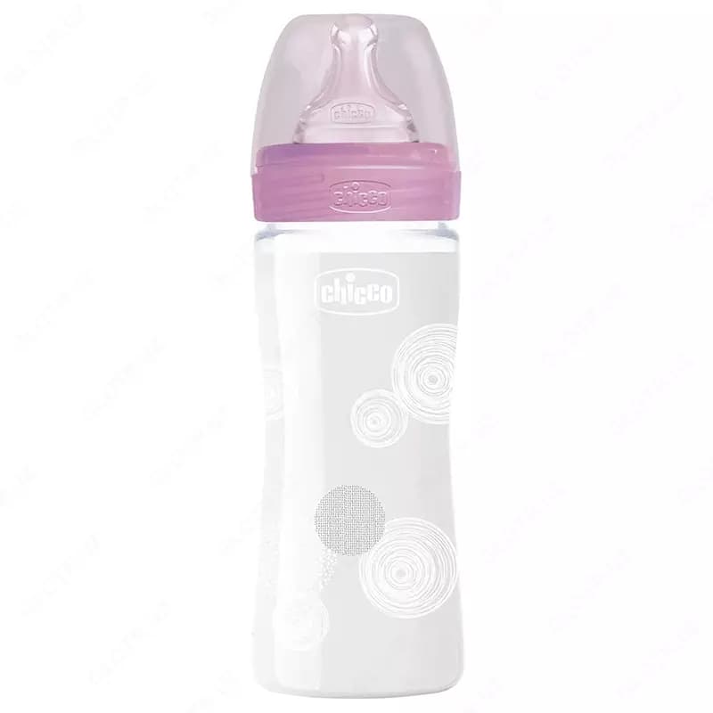 Бутылочка для кормления Well-Being GLASS Feeding Bottle 240ml SLOWFLOW 0м+ SIL, PINK, арт.CH28721-11 — 1