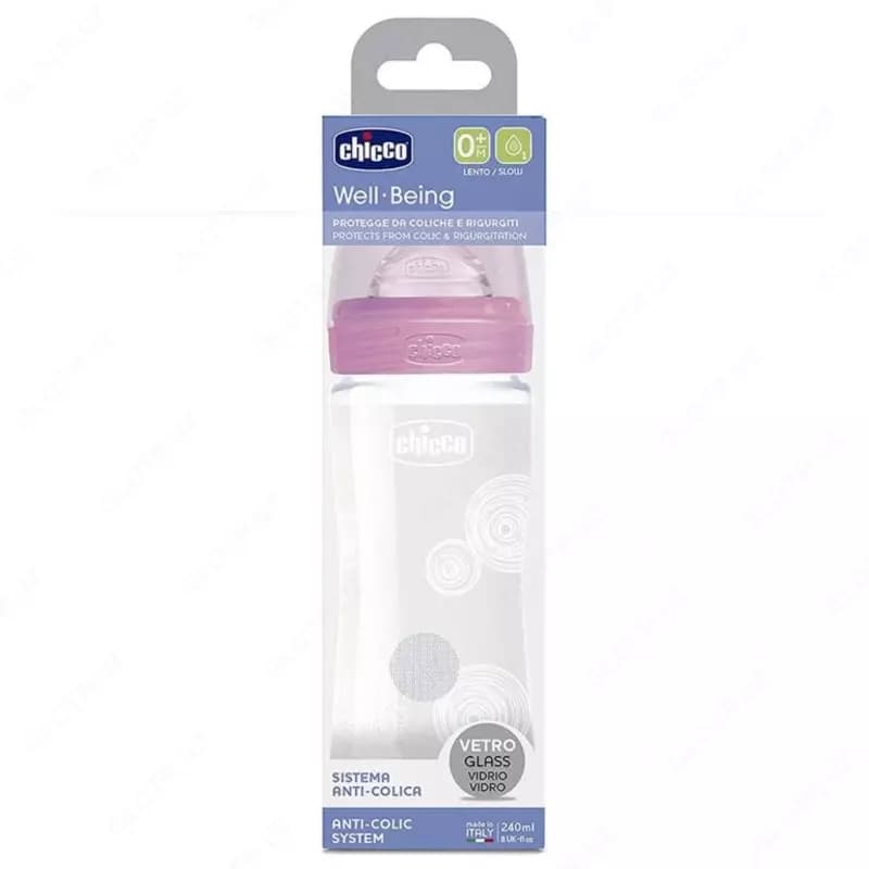 Бутылочка для кормления Well-Being GLASS Feeding Bottle 240ml SLOWFLOW 0м+ SIL, PINK, арт.CH28721-11 — 3