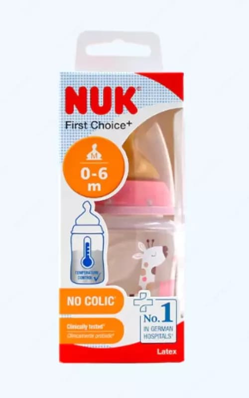 Nuk Бутылка FC+ Temp с латексной соской, 150 мл, розовая — 1