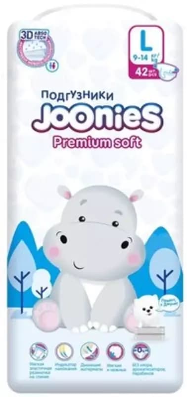 Joonies подгузники Premium Soft L 9-14 кг, 42 шт. — 1
