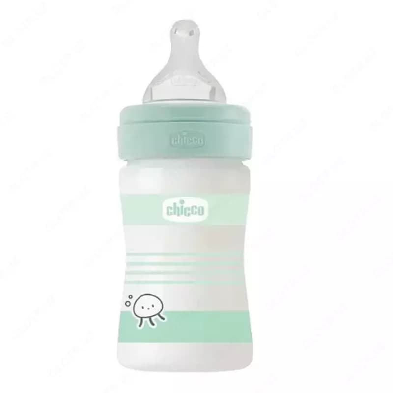 Бутылочка для кормления Well-Being GLASS Feeding Bottle 150ml SLOWFLOW 0м+ SIL, GREEN, арт.CH28711-31 — 2