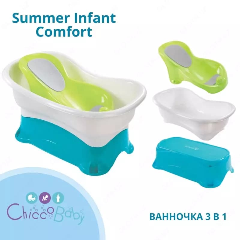 🛁 Детская ванночка Summer Infant Comfort Height Bath с подставкой — 1