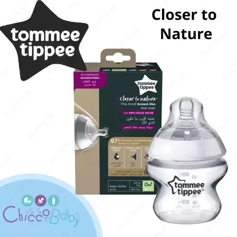 Tommee Tippee Бутылочка Closer to Nature - стеклянная (силиконовая соска), 150 мл — 1
