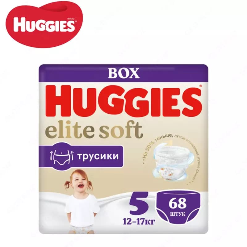 Huggies Подгузники трусики Elite Soft 12-17 кг 5 размер 68 шт. — 1