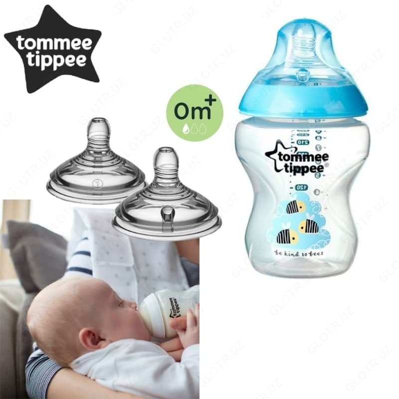 🍼 Пластиковая бутылочка Tommee Tippee Closer of nature 260мл., силикон., 0+ мес., норм.поток 💧 — 1