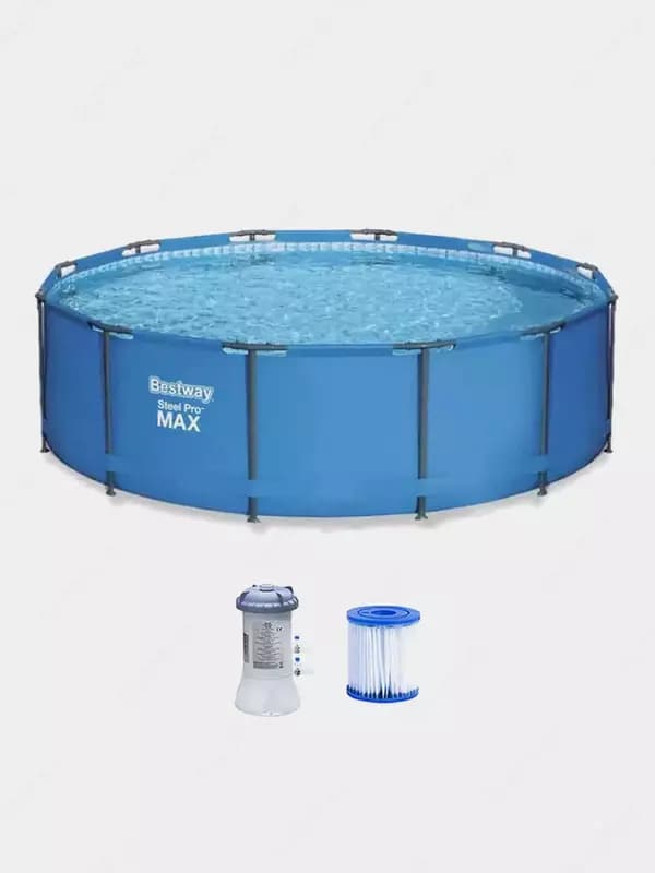 Сборный бассейн (круглый) с аксессуарами ”Bestway” Steel Pro MAX 56984, каркасный, d 305 х 100 см (Синий) — 1