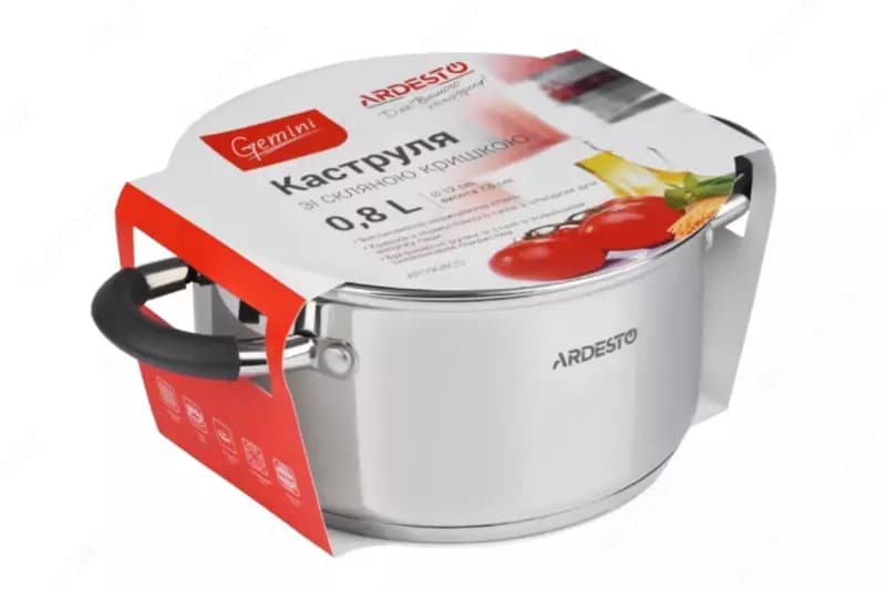 Кастрюля Ardesto Gemini Salerno, стеклянная крышка, 0.8 л,ручки с силиконом,нержавеющая сталь — 3