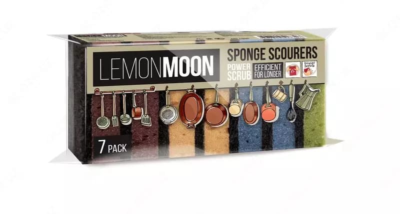 Губки для посуды ”LEMON MOON”, 3.5х7.1х10 см, 7 шт. (Ассортимент) — 2